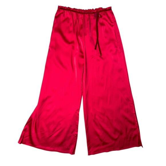 Kitagi NEW Red Wide Leg Cropped Satin Pants EU 42 / US Large Bow Detail - Picture 1 of 11